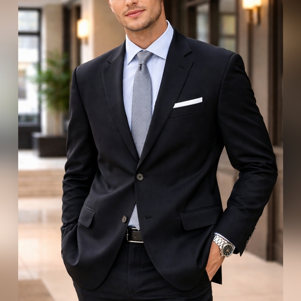 Joseph & Feiss Black Blazer Size 44R Wool Blend Classic Fit Dress Jacket Formal